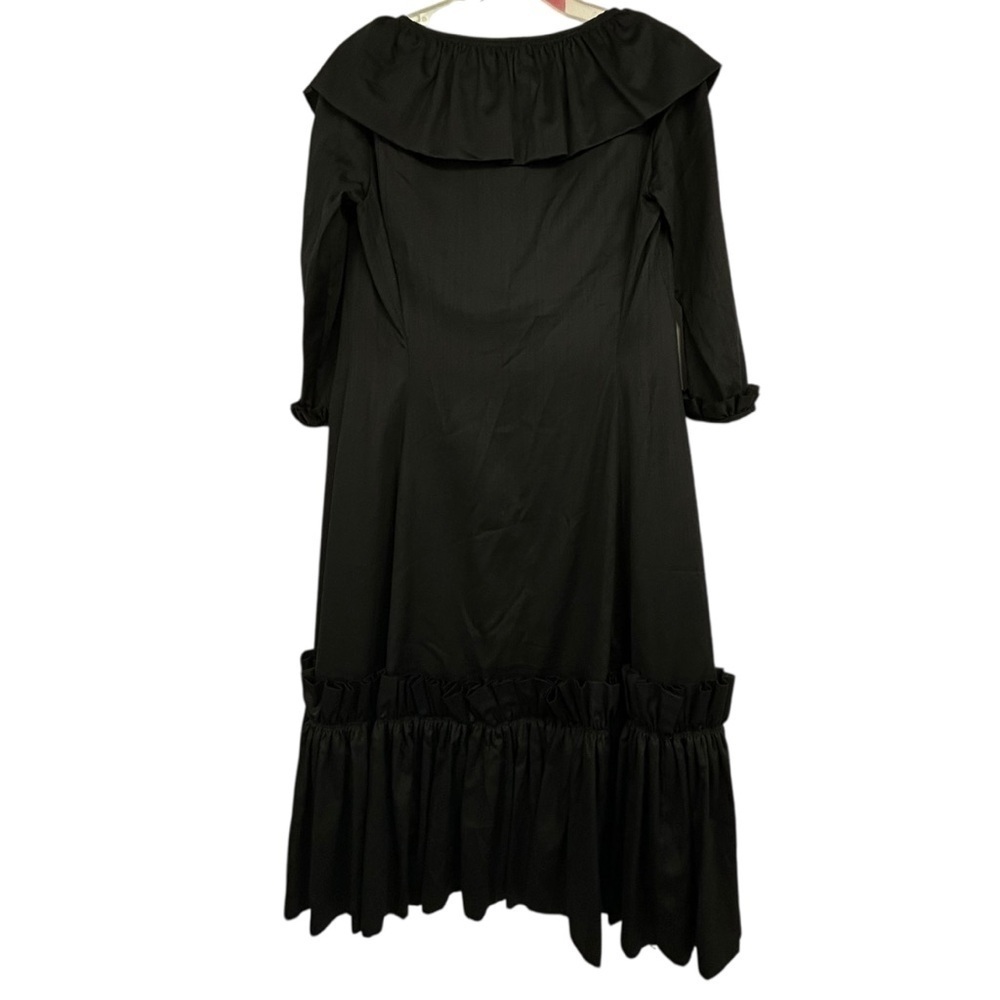 1950s Vintage Black Ruffle Midi Dress Handmade by Saks Fifth Avenue Seamstress - Picture 8 of 10